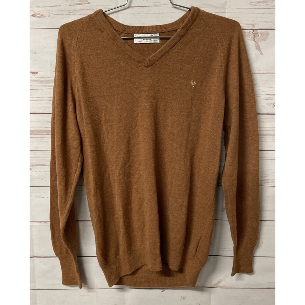 Dior Christian Monsieur Brown V Neck Long Sleeve Sweater Mens Large USA